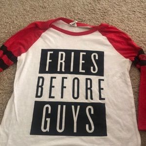 VS PINK Fries before Guys baseball style shirt